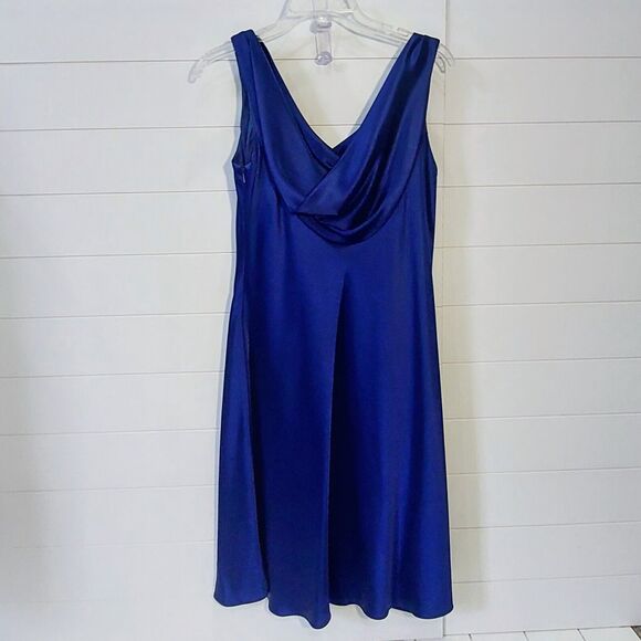 Jones New York Women's 10 Satin Draped Neckline Cocktail Dress Blue Lined Prom - Picture 1 of 9